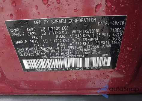 2019 Subaru Outback 2.5I Limited z USA, uszkodzony, nr VIN 4S4BSANC2K3237324